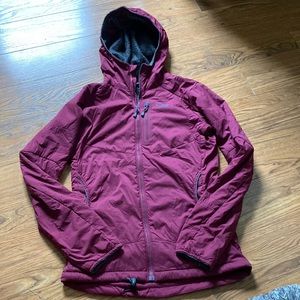 Maroon Outdoor Research thin polartec lined soft shell jacket